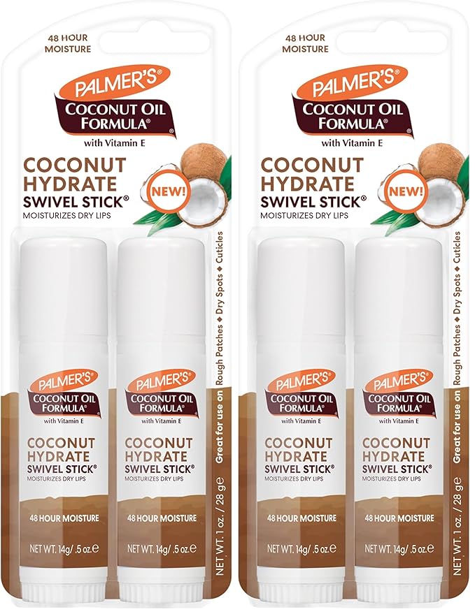 Palmer's Coconut Oil Formula Moisturizing Swivel Stick with Vitamin E, Lip Balm, Face & Body Moisturizer Stick, Ideal for Treating Dry Skin Patches (Pack of 4)