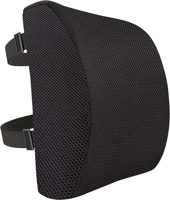 Amazon Basics Rectangular Memory Foam Back Support Cushion for Office Chairs, Non-Slip Base for Long Sitting, Black