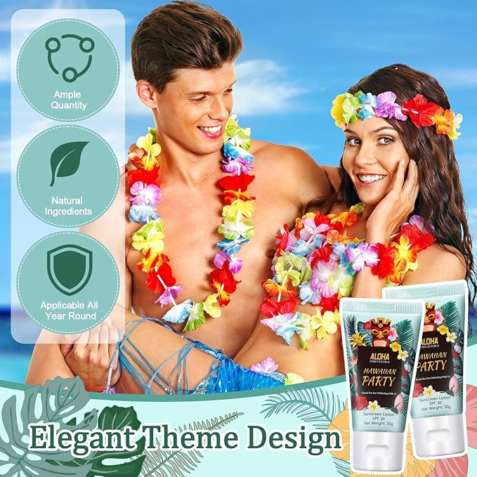 36 Pcs Mini Sunscreen Bulk for Summer Party Wedding SPF 30 Water Resistant Sunscreen Lotion Bulk 1oz Travel Size for Thank You Gifts Wedding Party Supplies (Hawaiian)