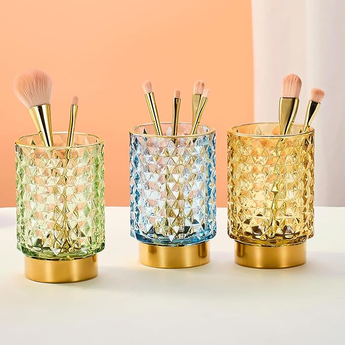 Makeup Brush Holder Organizer,Toothbrush Holders,Desk Pen Pencil Holder,Multifunctional Vintage Glass Brush Cup（A46-1-US）