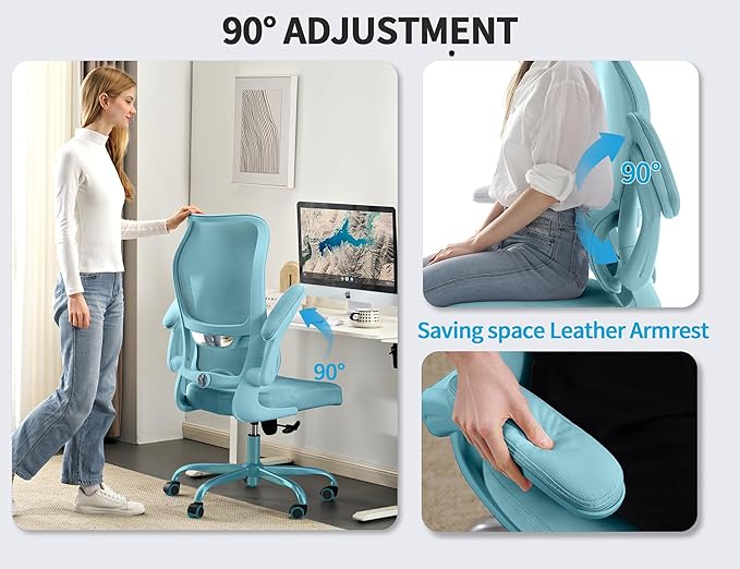 TRALT Ergonomic Office Chair - Desk Chair with Wave High Back Adjustable Lumbar Support Computer Chair - Gaming Chairs Mesh Backrest and PU Leather Seat (Blue Blue)