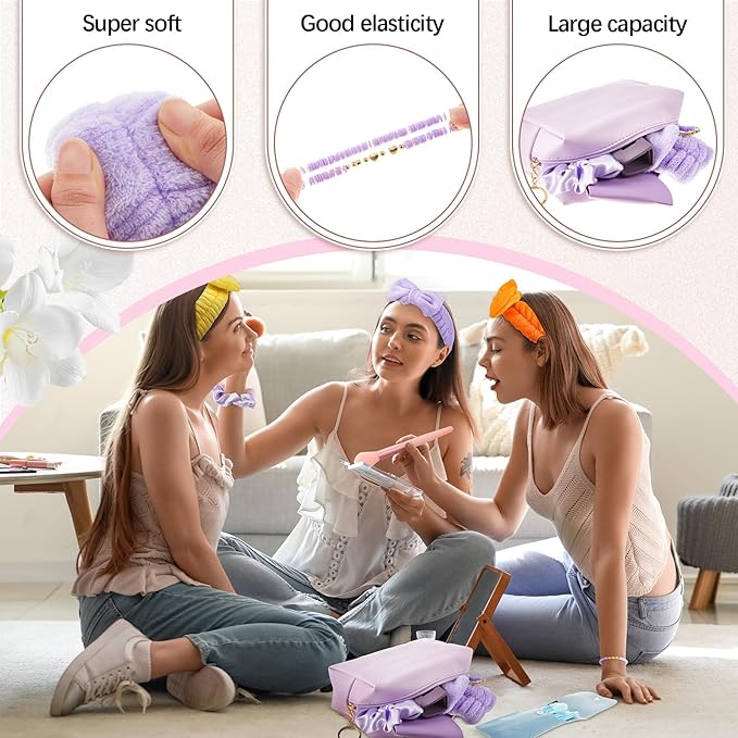 Zeyune 36 Pcs Gifts Sets Bulk for Tween Teen Women Preppy Party Favors Set Preppy Makeup Bag Hair Pin Scrunchies Headbands Bracelets Trendy Stuff Gift for Women Friend Birthday Present(Bright Color)
