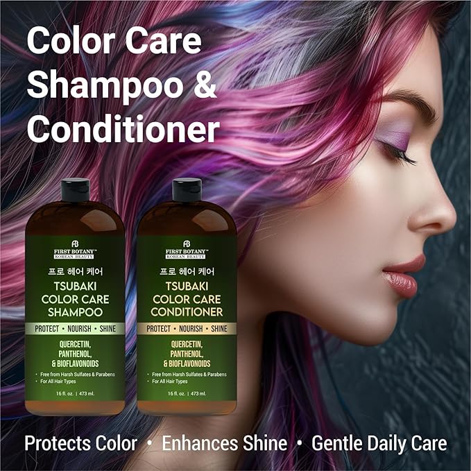 Color Care Shampoo & Conditioner Set – Protects Color, Nourishes & Adds Shine – With Tsubaki, Quercetin, Panthenol & Bioflavonoids – Sulfate & Paraben Free – For All Hair Types – 16 fl oz