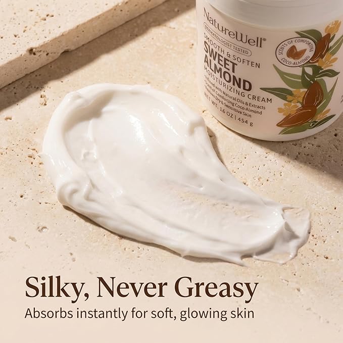 NATURE WELL Sweet Almond Smooth & Soften Gentle Moisturizing Cream For Face, Body, & Hands, Infused With Natural Oils & Extracts, Restores Skin Moisture Barrier, 16 Oz