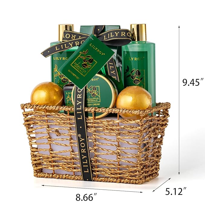 Bath and Body Gift Basket for Valentines Day Gifts - 10-Piece Eucalyptus Luxury Spa Set for Women & Men, Relaxation Ideal for Mothers Day, Fathers Day, Birthday, Christmas Gift for Her & Him