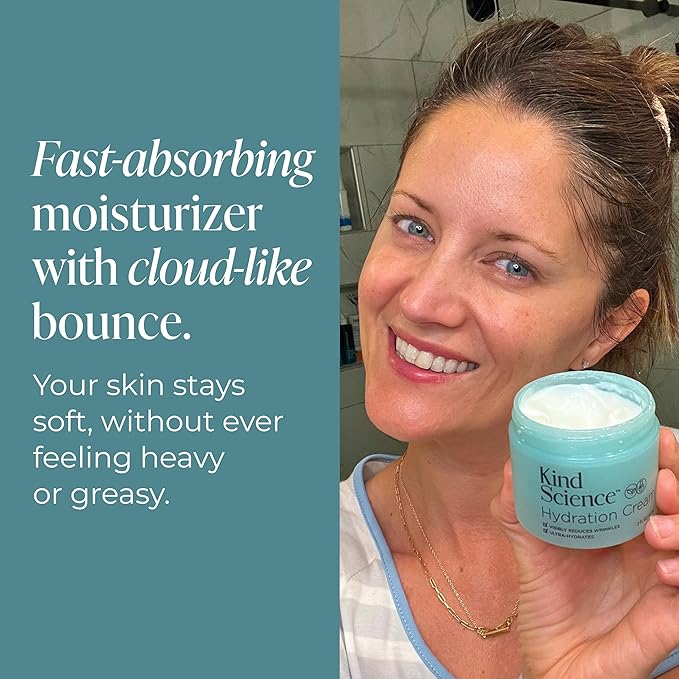 Kind Science Hydration Cream - Moisturizer Face Cream For Women - Anti Aging for Day and Night - Visibly Reduces Wrinkles, Improves Smoothness & Elasticity - Fragrance Free, Cruelty Free, 2 oz