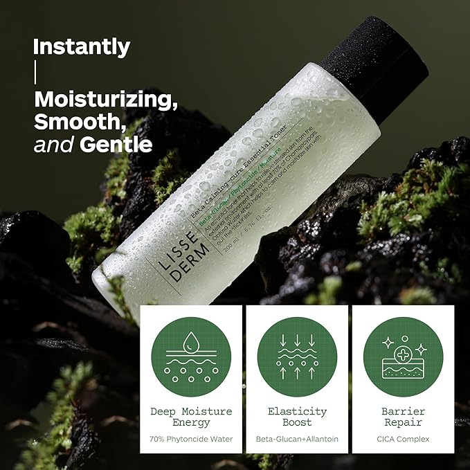 Beta Calming-Cure Essential Toner –70% Hinoki Cypress Water, Hydrating & Soothing Toner for Sensitive Skin, Lightweight Watery Texture, Clean Ingredients, Korean Skin Care, 200ml/6.76fl.oz.