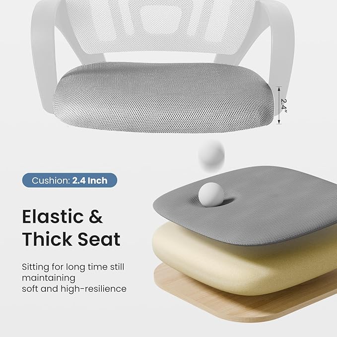 DUMOS Home Office Chair - Ergonomic Mid Back Mesh Desk Chair with Lumbar Support & Rocking Mode, Height Adjustable with Fixed Armrest, for Computer, Gaming, Meeting, Grey, 2 Pack