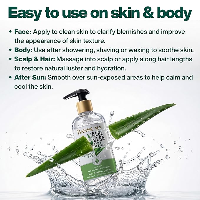 Aloe Vera Gel - 99% Pure Natural Aloe Vera - Hydrating & Soothing Gel for Face, Skin, Scalp & Hair – After Sun Care, Dry & Sensitive Skin, Non-Sticky, Alcohol-Free (10.14 oz)