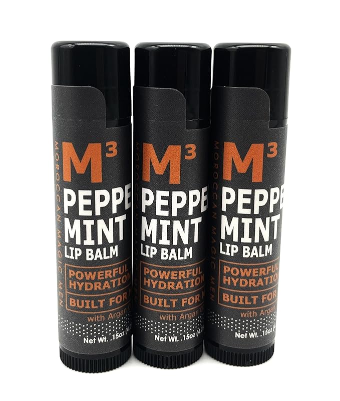 Moroccan Magic Men M3 Organic Peppermint Lip Balm 3 Pack | Ultra-Hydrating & Moisturizing | Natural Mint Lip Repair for Dry Lips | Non-Toxic | Organic Lip Balm for Men