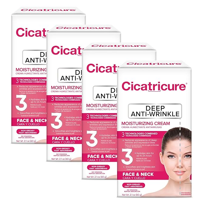 Cicatricure Deep Anti-Wrinkle Face & Neck Cream, Reduces the Appearance of Wrinkles from 1st Use, Face Moisturizer, Anti-Aging Cream, Non-Greasy Wrinkle Cream for Women, Neck Cream, 2.1 Ounces-4 Pack
