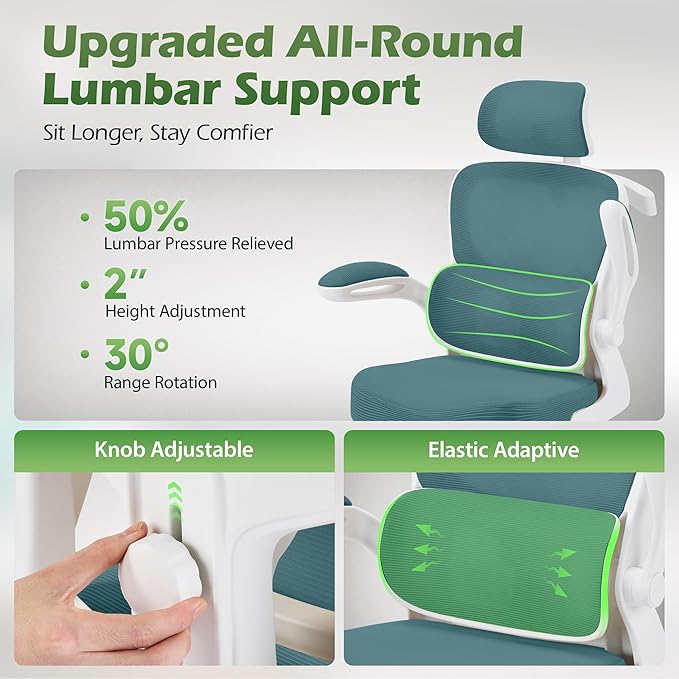 AreShark Office Chair Ergonomic Desk Chairs with Adjustable Lumbar Support& Headrest Hanger, High Back Breathable Mesh Chair with Wheels, Rolling Swivel Comfy Task Computer Chair for Home Work Gaming
