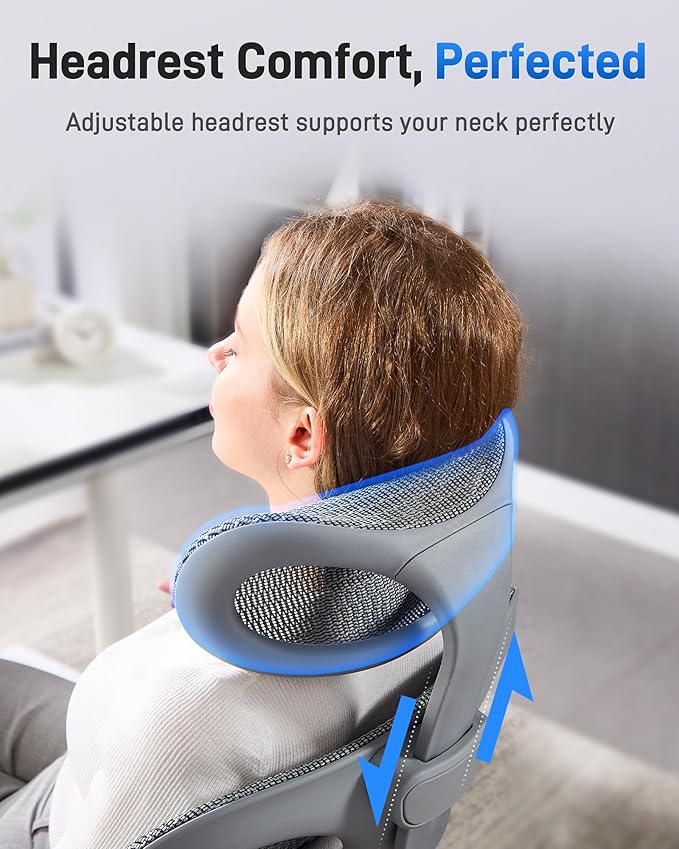 Ergonomic Office Desk Chair, Comfortable Computer Gaming Chair, Breathable Mesh Back & Seat, Adjustable Armrest & Headrest, Lumbar Support, Butterfly Design for Home Office, Gray