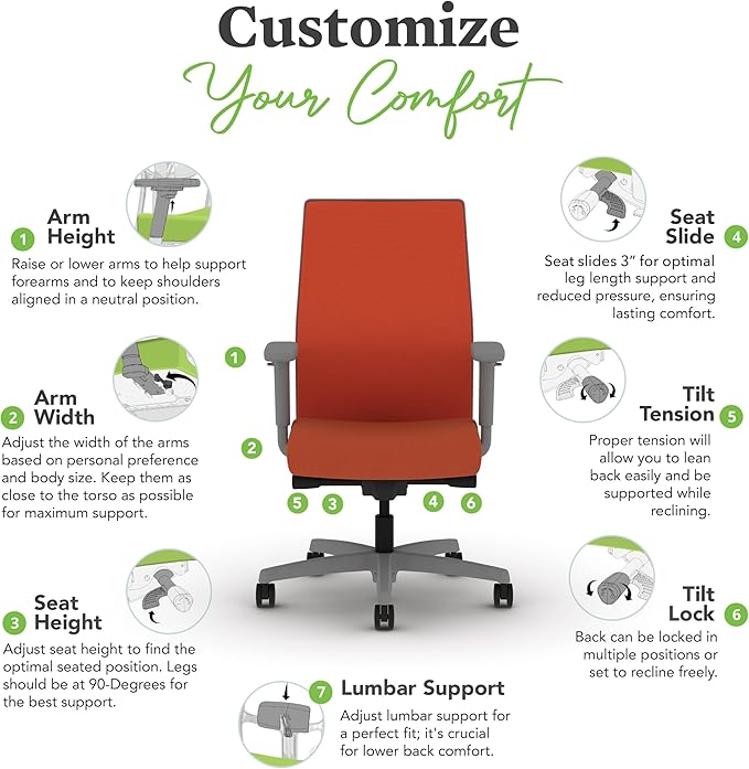 HON Ignition 2.0 Mid Back Task Chair, Spectrum Mesh, Advanced Synchro-Tilt Control, Office Chair with Lumbar Support, Height and Width Adjustable Arms, Titanium Frame, Salamander