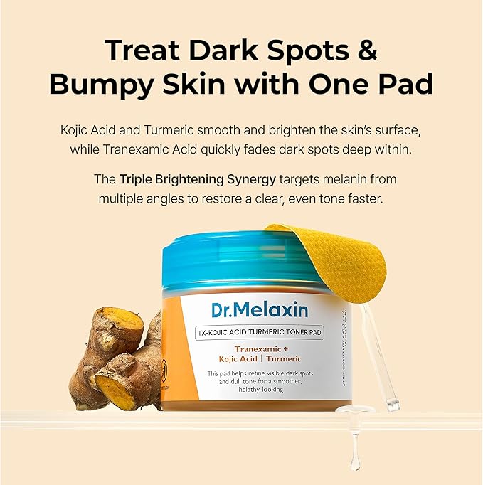 Dr.Melaxin TX Kojic Acid Turmeric Toner Pads, 70 Sheets, Tranexamic Acid, Termeric, Beautiful Skin, Brightening Toner Pad, Pigmentation, Keratin, Korean Skin Care, Korean Cosmetics