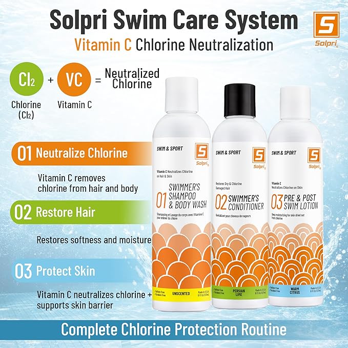 Pre and After Swim Lotion with Vitamin C 8 Fl Oz - Pre Swim Chlorine Skin Protection, Pre Swim Lotion for Chlorine (8 Fluid Ounce, Unscented)