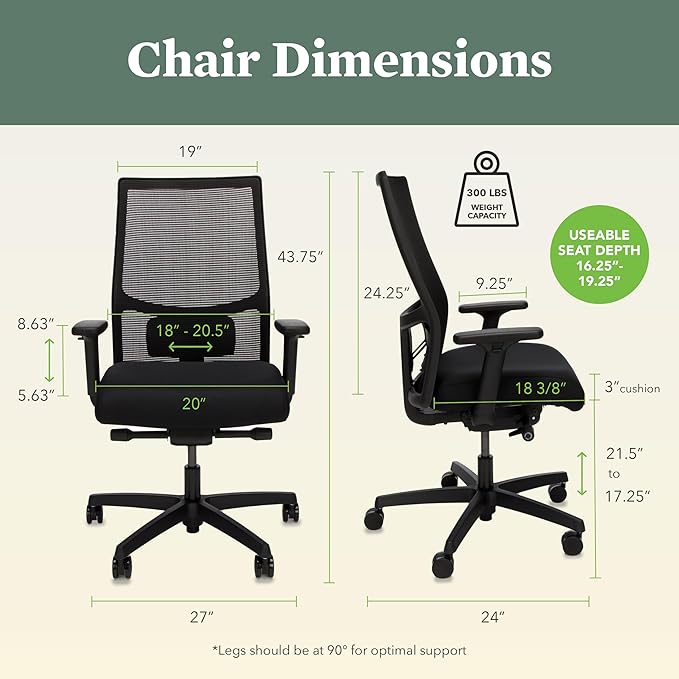 HON Ignition 2.0 Ergonomic Office Chair Fabric Seat, Adjustable Tilt, Swivel Wheels, Comfy for Long Hours, Home Office Desk Chairs, Fog