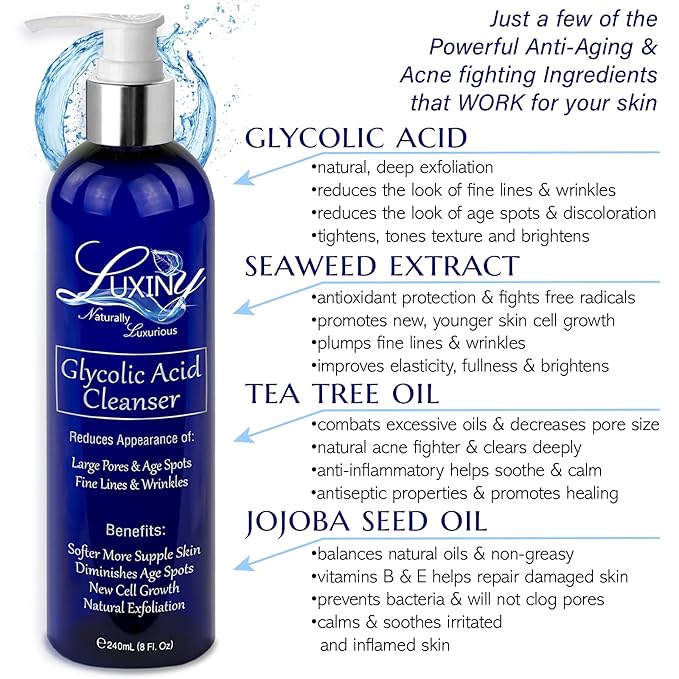 Glycolic Acid Face Wash Exfoliating Cleanser and Facial Toner Set 8oz, 10% AHA BHA Pore Minimizer for Anti Aging and Acne Treatment - Vegan Skin Care Products Made in the USA