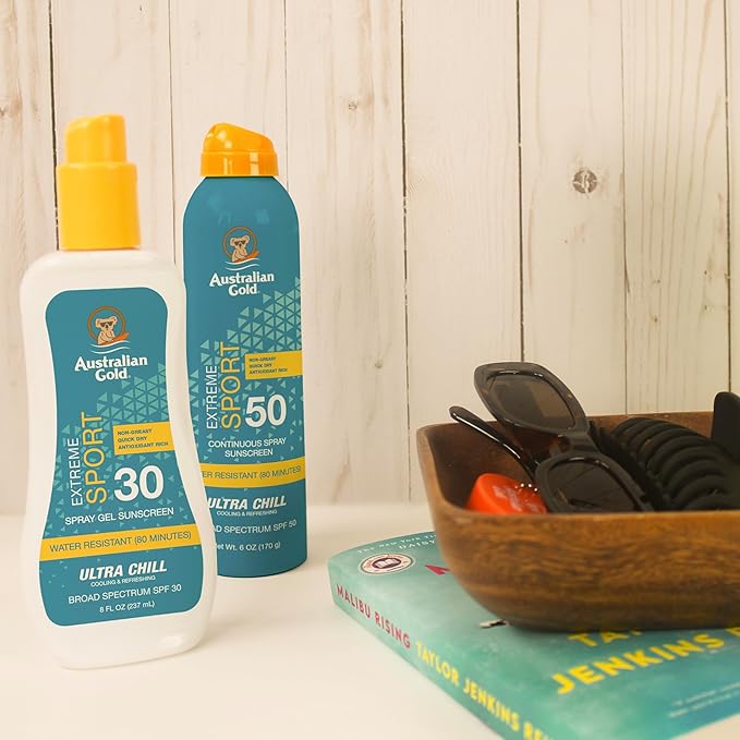 Australian Gold Extreme Sport Spray Gel Sunscreen SPF 30, 8 Ounce | Broad Spectrum | Sweat & Water Resistant | Non-Greasy | Oxybenzone Free | Cruelty Free