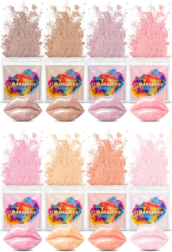 MARBLERS Lip Safe Mica Powder Colorant Set [Nudie 8 Color Set] |Cosmetic | Epoxy Resin Pigment | Dye | Non-Toxic, Vegan, Cruelty-Free | Lip Gloss, Nails, Body Butter, Bath Bomb, Candle & Soap Making