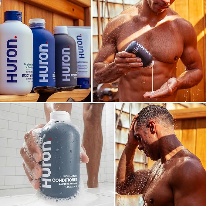 Huron Men’s Conditioner - Lightweight, Hydrating Conditioner - Eliminates Frizzy Hair, Moisturizes, & Restores Shine - Clean & Invigorating Scent - 100% Vegan Ingredients & Cruelty-Free - 11.8 Fl Oz
