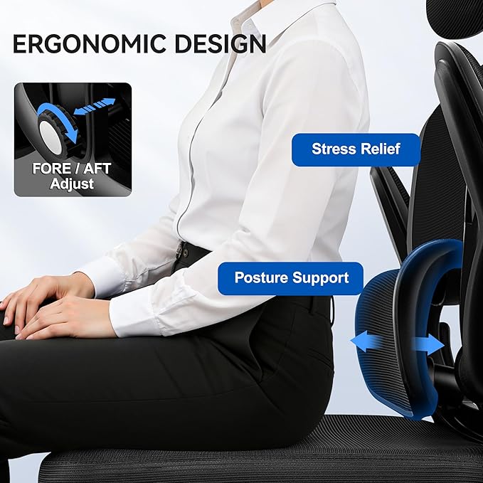 Ergonomic Office Chair, Mesh Desk Chair with Lumbar Support, High Back Home Office Chair with Adjustable Headrest and Flip-Up Arms, Comfortable Computer Chair, Thick Cushion,Black-8 Pack