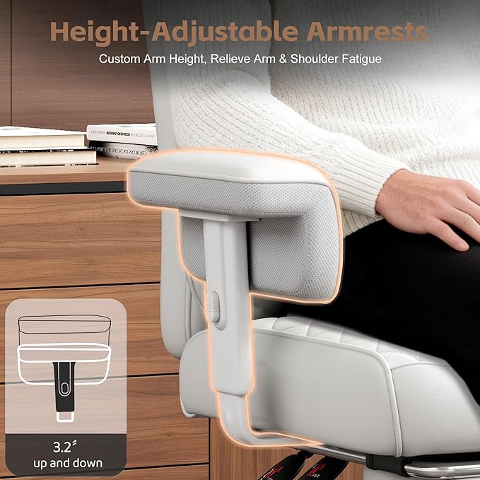 Vonesse Big and Tall Office Chair, Desk Chair with Soft Adjustable Armrests, Ergonomic High Back Gaming Chair with Lumbar Support, Executive Computer Chairs with Footrest (PU Leather, Ivory White)
