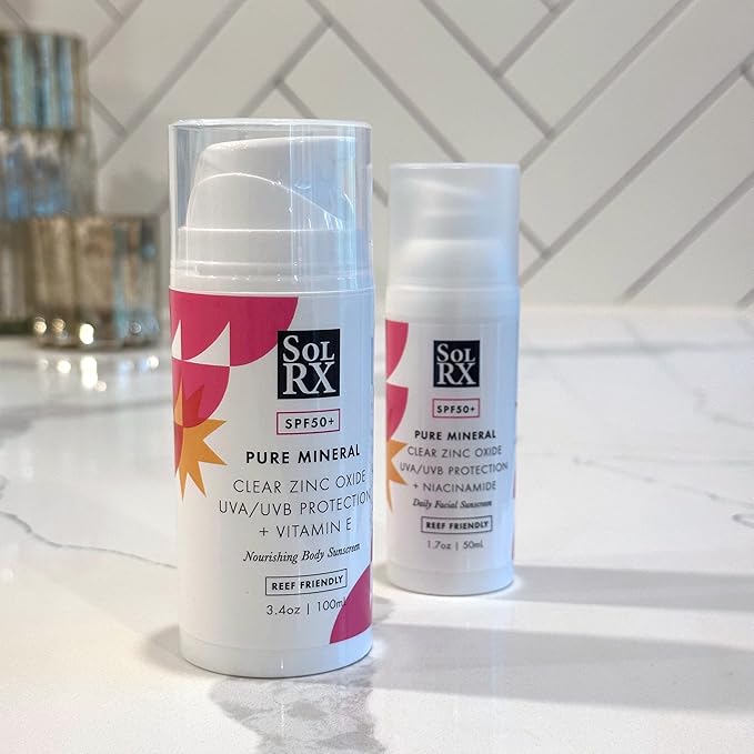 SolRX Pure Mineral SPF 50+ Sunscreen - 3.4oz Zinc Oxide Sunscreen with Vitamin E, Reef Safe, Daily Use for Face and Body
