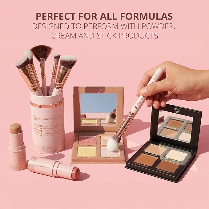 Pro Face Contour Brush Set - Synthetic Contouring Sculpting and Highlighting Kit - Cream Blush Powder Flat Nose Cheek Round Small Angled Fan Tapered Precision Kabuki Foundation Makeup Brushes