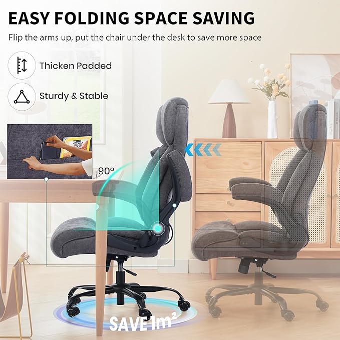 500lbs Big and Tall Office Chair Adjustable Lumbar Support for Back Pain, Extra Wide Seat Executive Office Chair Thick Armrest Pad, Heavy Duty Base&Upgraded Wheels, Ergonomic Comfy Computer Desk Chair