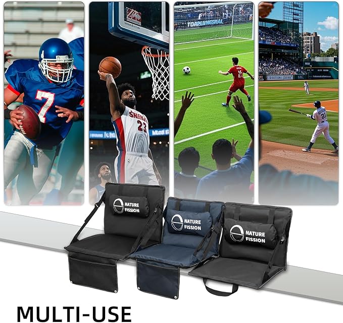Stadium Seat with Back and Lumbar Support and Padded Cushion Foldable and Portable Perfect for Bleacher Chair in Sports Events and Camping Lawn Use