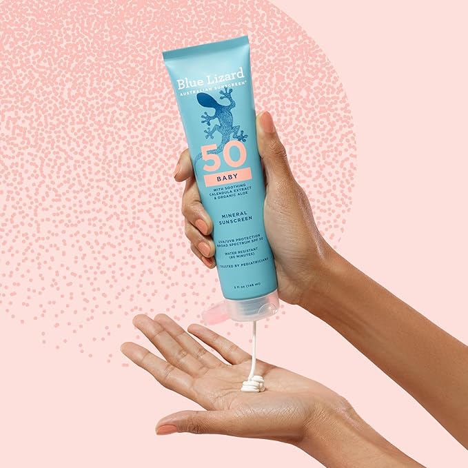 Blue Lizard BABY Mineral Sunscreen with Zinc Oxide,SPF 50+,Water Resistant,UVA/UVB Protection with Smart Cap Technology - Fragrance Free,5 oz. Tube,(Pack of 2)