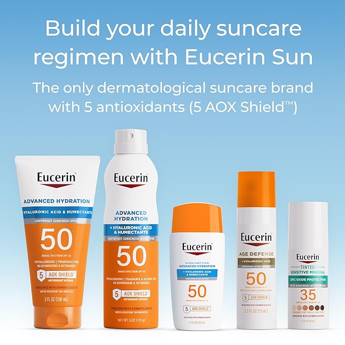 Eucerin Advanced Hydration SPF 50 Sunscreen Spray, Lightweight Spray Sunscreen with Hyaluronic Acid and Humectants, Hypoallergenic, Fragrance and Alcohol Free, 6 Oz Bottle
