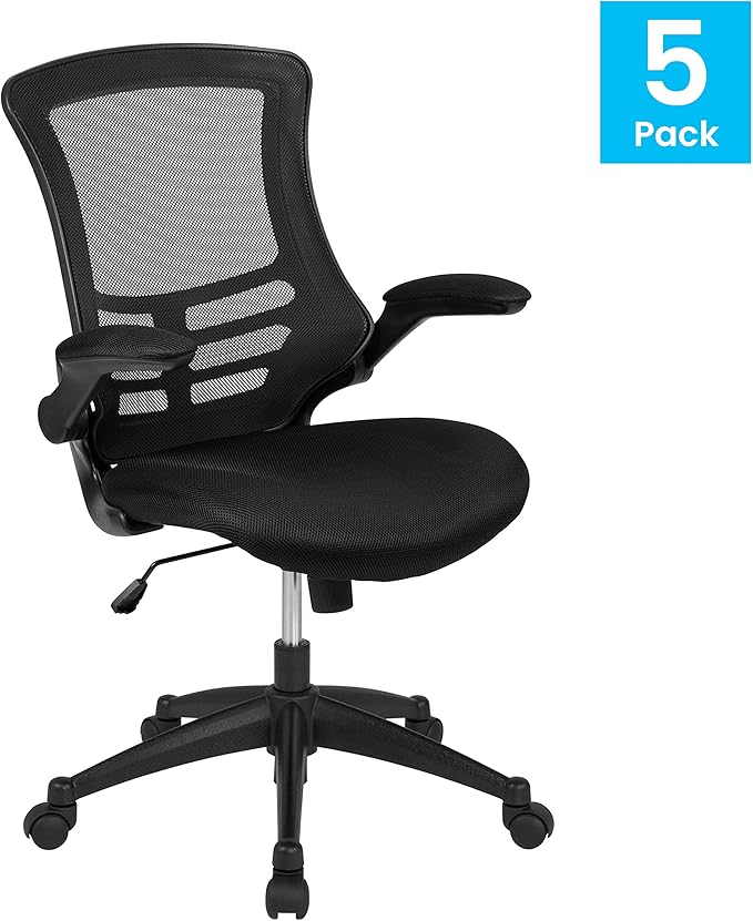 Flash Furniture Kelista Mid-Back Black Mesh Swivel Ergonomic Task Office Chair with Flip-Up Arms - Set of 5