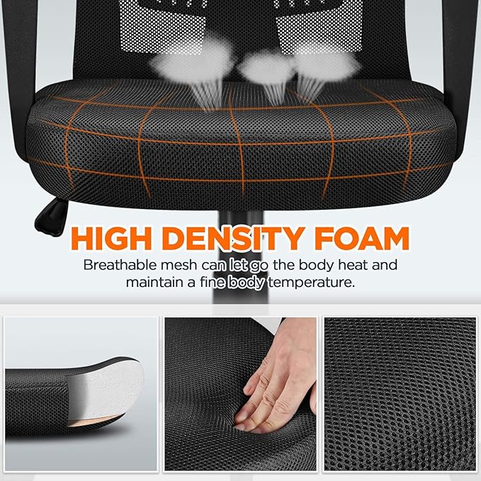 Yaheetech Ergonomic Swivel Chair Office Computer Desk Chair with Lumbar Support and Wheels for Home Study, Black