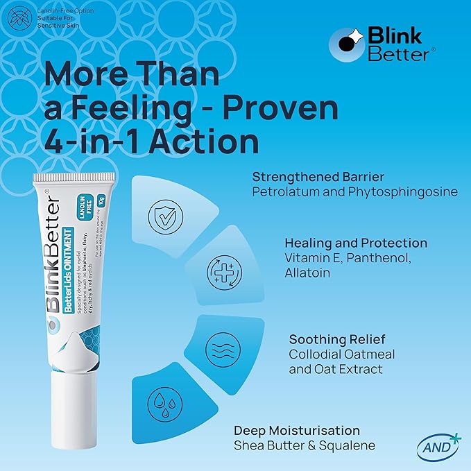 Lanolin Free Eyelid Ointment 10g – For Sensitive & Dry Eyelids - Hydrates, Nourishes & Soothes – Moisturising Care for Dry, Itchy, Red, Sensitive, Flaky Skin Around the Eyes