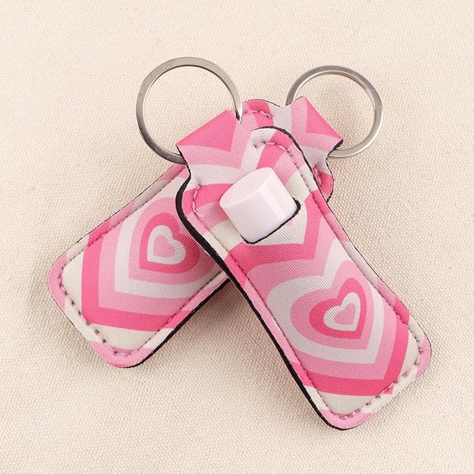4 Pcs Lip Balm Holder Keychain for Lipstick, Elastic Fabric Lip Gloss Sleeves Holder for Women, Girls, Nurse