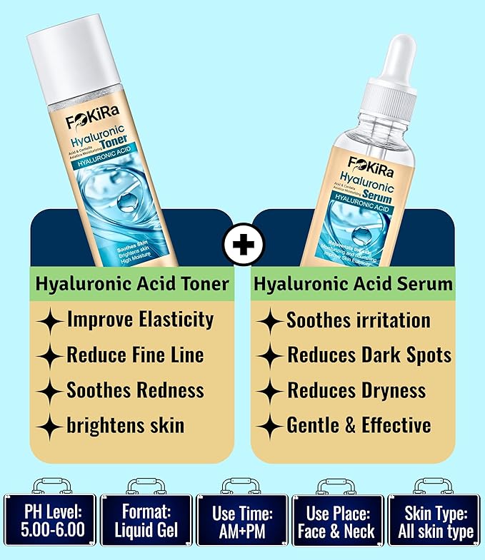 Hyaluronic Acid Toner, Serum And Face Musk –Your Daily Skincare Essential. Deep Hydration, Soothes Redness & Irritation, Reduces Dark Spots & Large Pores. Gluten Free, Cruelty Free - 150ml /5.07oz.