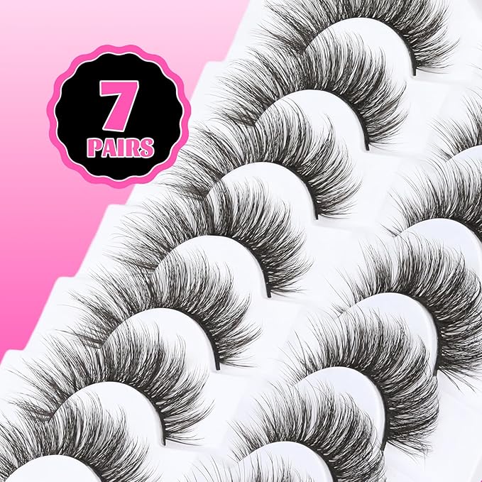 Veleasha Cat Eye Lashes 6D Faux Mink False Eyelashes Fluffy Wispy Strip Lashes Soft 100% Handmade Crisscross Fake Eyelashes Fox Eye Lash 7 Pairs Pack (Fluffy02)