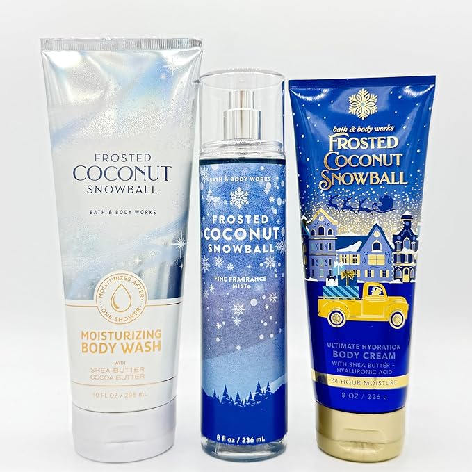 Bath & Body Works Frosted Coconut Snowball 3-Piece Set | Includes: Moisturizing Body Wash, Fine Fragrance Mist and Ultimate Hydration Body Cream