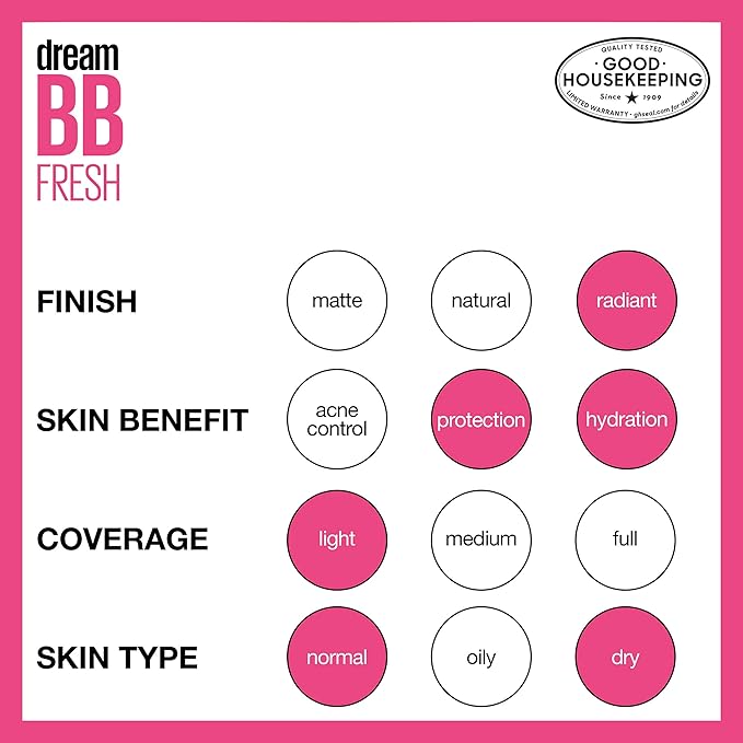 Maybelline Dream Fresh BB 8-in-1 Beauty Balm Skin Perfector SPF 30, Light/Medium, 1 oz (Pack of 3)