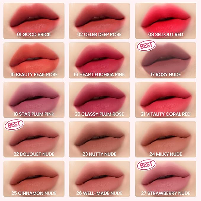 Peripera Ink the Velvet Lip Tint - High Pigment Color, Longwear, Weightless, Gluten-Free, Paraben-Free (042 PINKISH NUDE)