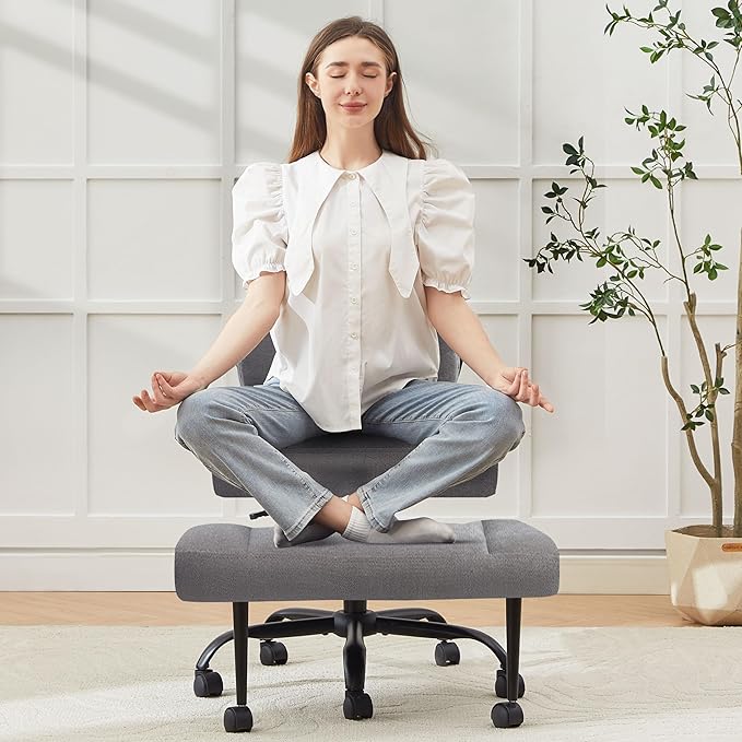 Criss Cross Legged Office Chair with Wheels,Swivel Meditation Chair for ADHD,Ergonomic Desk Chair with Thicken Adjustable Footstool,Fabric Sitting Fidgeting Kneeling Chair for Home Yoga Grey