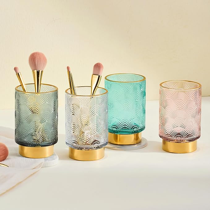Makeup Brush Holder Organizer,Toothbrush Holders,Desk Pen Pencil Holder,Multifunctional Vintage Glass Brush Cup（A41-9-US）
