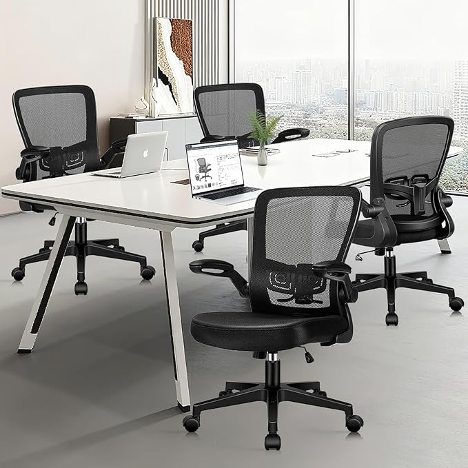 Desk Chairs with Wheels, Ergonomic Mesh Office Chair Adjustable Height and Swivel Lumbar Support Home Office Chair with Flip Up Armrests, Set of 4