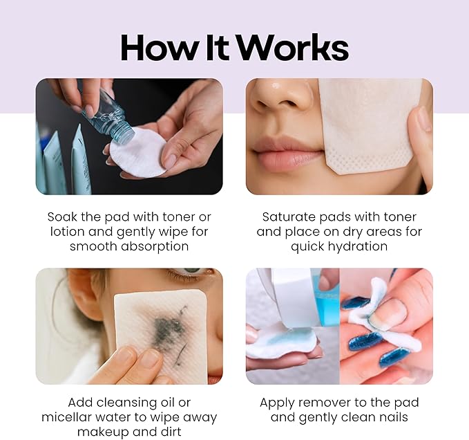 Embossing Cotton Pads -100% Pure Cotton Pads for Makeup Removal & Skincare, Premium Korean Facial Pads, Lint-Free, Hypoallergenic, 270 Count