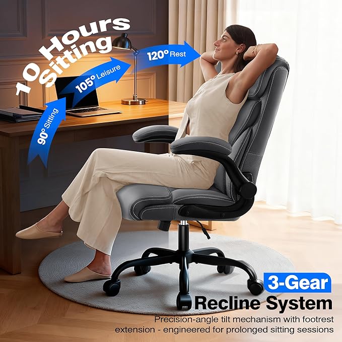 AreShark Office Chair - Executive High Back Breathable Comfy Desk Chair with Lumbar Support - Ergonomic Leather Rolling Swivel Computer Chair with Rock Function for Working Studying Gaming Relaxing