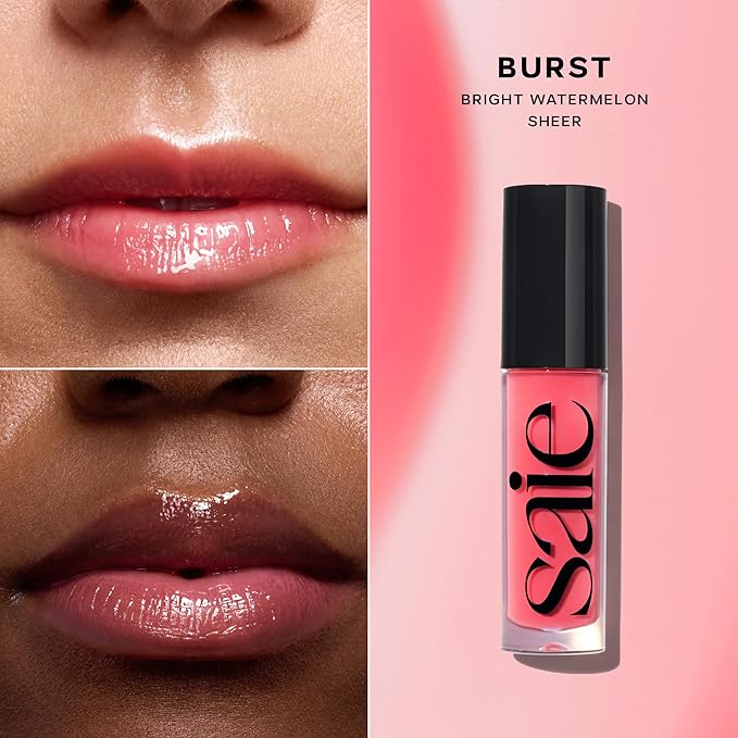 Saie Glossybounce - Hydrating Lip Gloss and Tinted Lip Oil Hybrid with Hyaluronic Acid & Jojoba Oil for Non-Sticky, Ultra-Shiny, Plump & Soft Lips - Everyday Makeup Essential - Burst (.17 oz)
