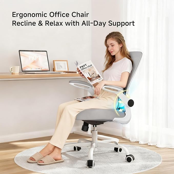 Mesh Office Chair, 330LBS Ergonomic Comfy Desk Chair with Adjustable Lumbar Support, Executive Computer Chairs for Home Office, White