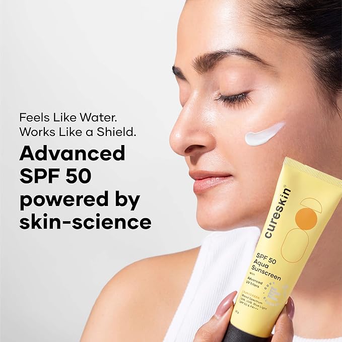 Cureskin SPF 50 Aqua Sunscreen with Advanced UV Filters | Broad Spectrum Sun, UVA, UVB, Blue Light Protection, SPF 50 & PA+++, 1.76 Ounce (Pack of 1)